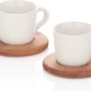 Joy Kitchen duurzame koffiekopjes en espresso kopjes Ovaal set van 6 | houten onderlegger | natuurlijk barista servies | koffiemok op houten plateau | koffiebeker | porseleinen kopjes | koffie servies | barista-accessoires | duurzaam cadeau