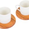 Joy Kitchen duurzame koffiekopjes en espresso kopjes set van 2 | houten onderlegger | natuurlijk barista servies | koffiemok op houten plateau | koffiebeker | porseleinen kopjes | koffie servies | barista-accessoires | duurzaam cadeau