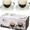 Feelino 2 x 80 ml dubbelwandige espresso-kopjes met handvat en onderzetter, modern, tijdloos design in leuke verpakking