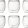 Krumble Espresso glas - Dubbelwandige glazen - Set van 6 - 80 ml - Espressoglazen - Espresso kopjes - koffie kopjes - Vaatwasser bestendig - 8,8 x 8,8 x 14,5 cm