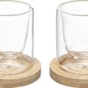 Secret de gourmet espresso kopjes set 4 stuks met onderzetter van bamboe - dubbelwandig - 8 cl - In cadeaudoosje