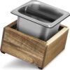 Navaris uitklopbak koffie voor espressomachine - 18 x 17 x 11 cm - Knockbox van acaciahout en RVS