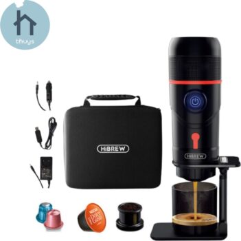 Hibrew Compacte Draagbare Koffiemachine - Espressomachine - Reizen - Koffiemachine - Luxe Opbergtas - Cups - Snoerloos - 60ml Waterreservoir - 70*70*240mm - Zwart