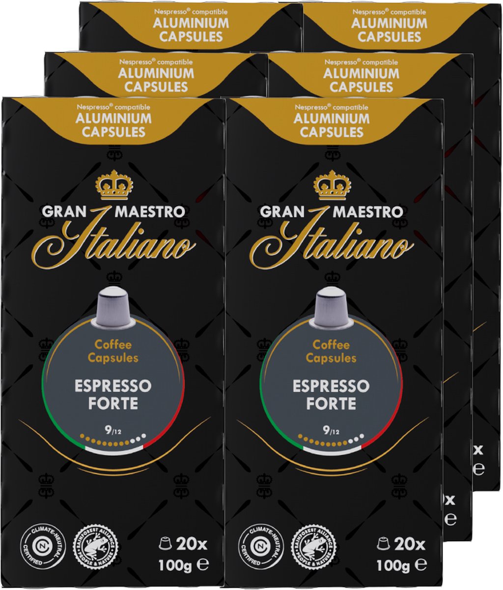 Gran Maestro Italiano - Espresso Forte - Koffiecups - Nespresso Compatibel Capsules - Krachtige Smaak - 6 x 20 cups Gran Maestro Italiano - Espresso Forte - Koffiecups - Nespresso Compatibel Capsules - Krachtige Smaak - 6 x 20 cups