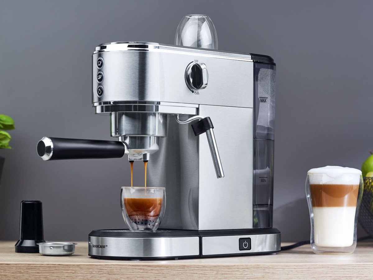 SILVERCREST Espressomachine - 1350W - 1L - max. 2 kopjes - RVS ontwerp - Pistonmachine SILVERCREST Espressomachine - 1350W - 1L - max. 2 kopjes - RVS ontwerp - Pistonmachine