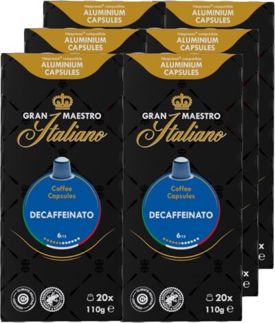 Gran Maestro Italiano - Decafinato - Koffiecups - Nespresso Compatibel Capsules -Cafeïnevrij - 6 x 20 cups