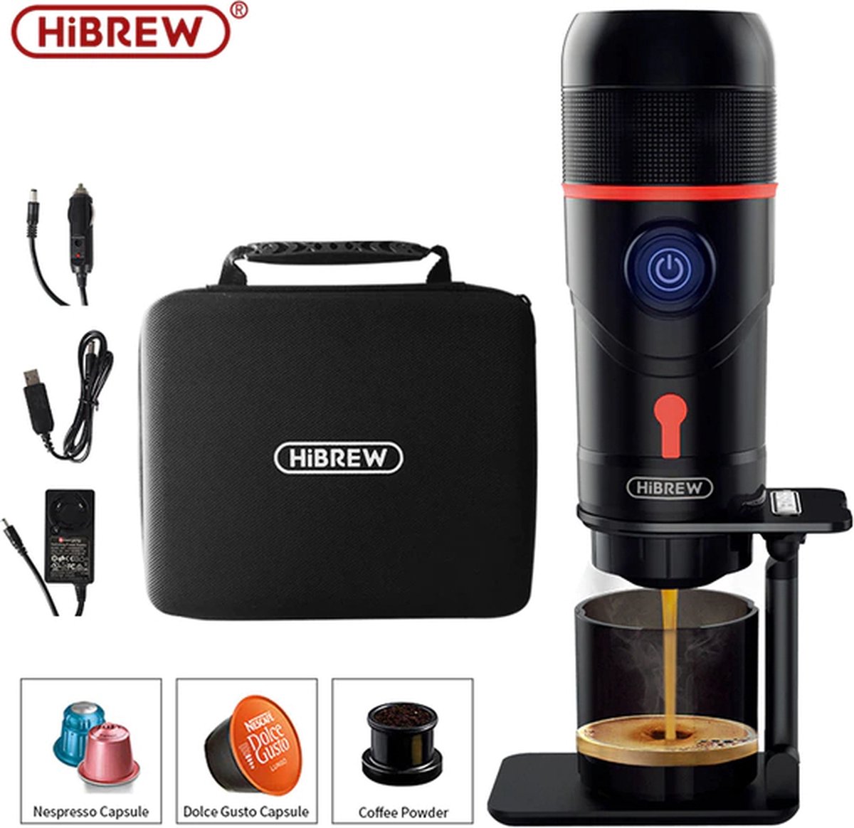 Hibrew© 3-in-1 Draagbare Mini-Espressomachine - Multifunctioneel Koffiezetapparaat - Handbediende Koffiemachine - Compatibel met Dolce Gusto/Nespresso Capsule en Gemalen Koffie Hibrew© 3-in-1 Draagbare Mini-Espressomachine - Multifunctioneel Koffiezetapparaat - Handbediende Koffiemachine - Compatibel met Dolce Gusto/Nespresso Capsule en Gemalen Koffie