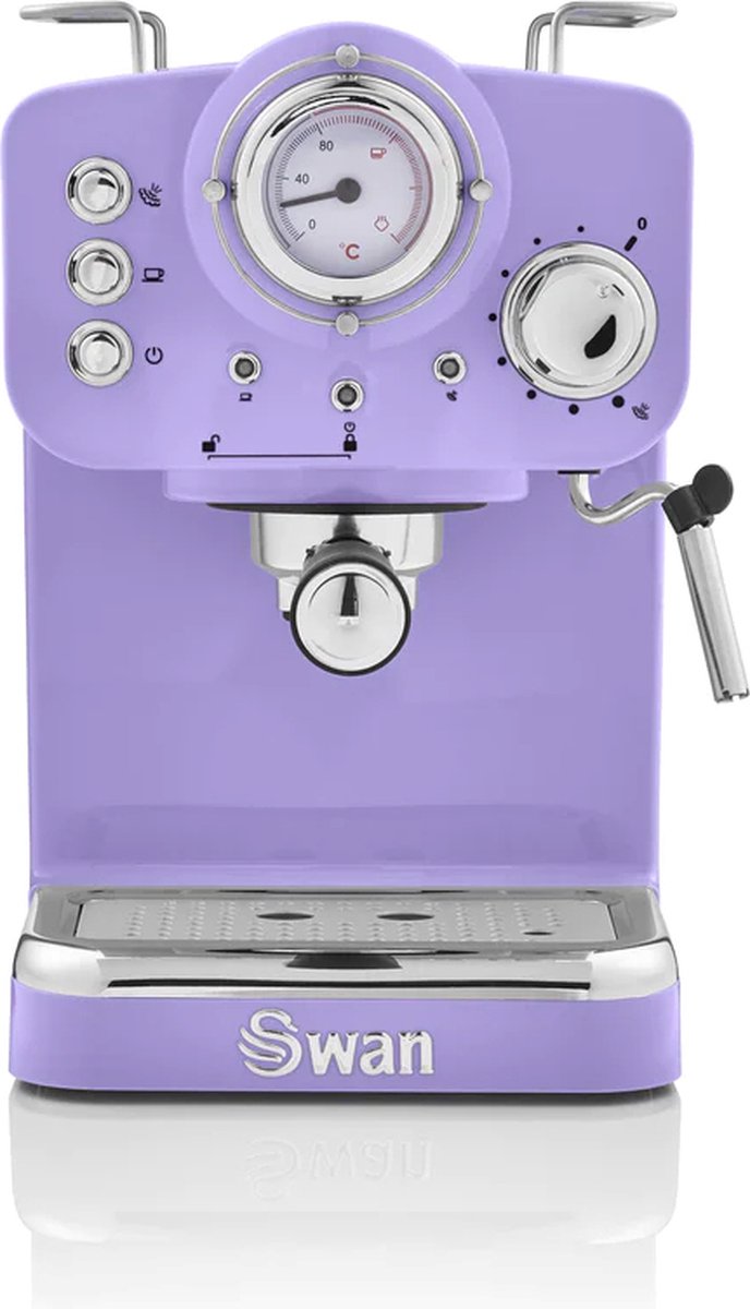 Swan Retro Espressomachine - Gebruikt Gemalen Koffie en Koffiepads - Paars Swan Retro Espressomachine - Gebruikt Gemalen Koffie en Koffiepads - Paars