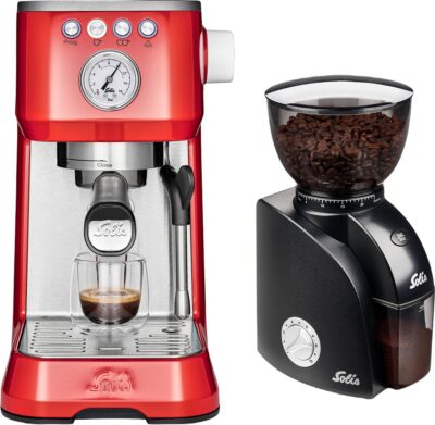 Solis Barista Perfetta Plus 1170 en Scala Zero Static 1662 - Pistonmachine en Koffiemolen - Espressomachine - Koffiemachine met Bonen - Rood