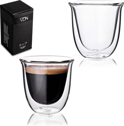Dubbelwandige ESPRESSO glazen van borosilicaat - Warme en koude dranken kopjes - 70 ML - Set van 2