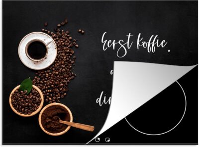 Inductie beschermer - Inductie Mat - Kookplaat beschermer - Quotes - Eerst koffie daarna dingen doen - Koffie - Inductie beschermer - Espresso kopjes - Keuken - 75x52 cm - Afdekplaat inductie - Inductiebeschermer
