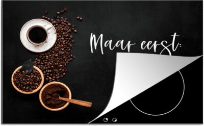 Inductie beschermer - Inductie Mat - Kookplaat beschermer - Quotes - Maar eerst koffie - Inductie beschermer - Koffie - Keuken - Afdekplaat - Espresso kopjes - 77x51 cm - Afdekplaat inductie - Inductiebeschermer