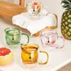 Leuke beer mokken set van 4 schattige kopjes beer thee koffie beker met handvat 8 oz melk beker dubbelwandige geïsoleerde glazen espresso kopjes glas cadeau voor verjaardag Valentijnsdag en kantoor (4 stuks, MUL)