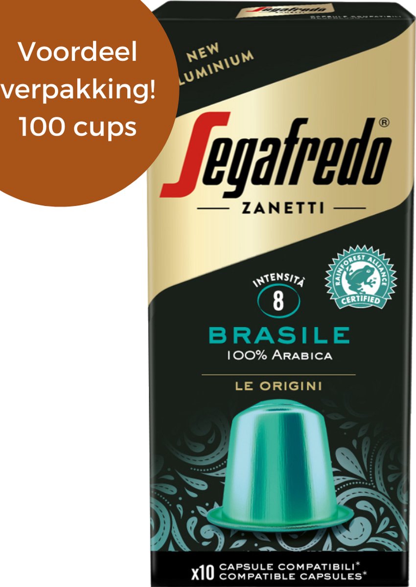 Segafredo - Koffiecups Brasile 100% Arabica - 100 Cups - Nespresso koffie cups - Sterkte 5/10 - 100% Arabica Segafredo - Koffiecups Brasile 100% Arabica - 100 Cups - Nespresso koffie cups - Sterkte 5/10 - 100% Arabica